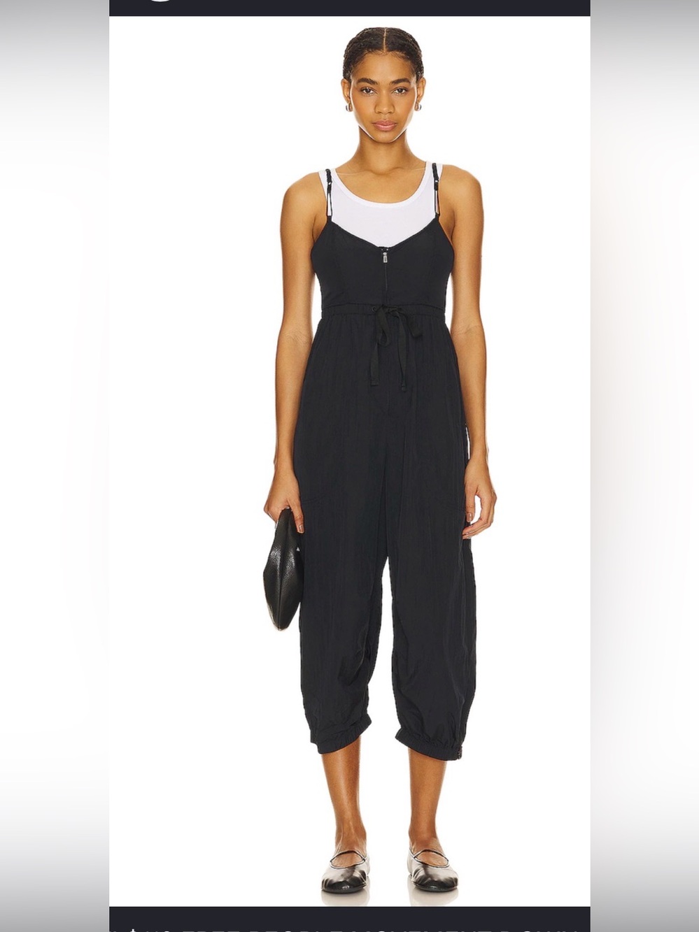 FP Movement by Free People Black Sleeveless Cropped Drawstring Jumpsuit